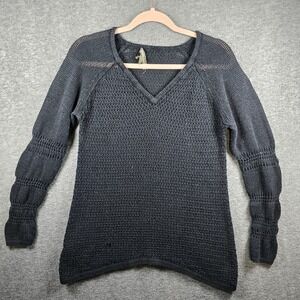 Tommy Bahama Open Knit Sweater Womens L‎ Crew Neck Black Fish Net Cardigan